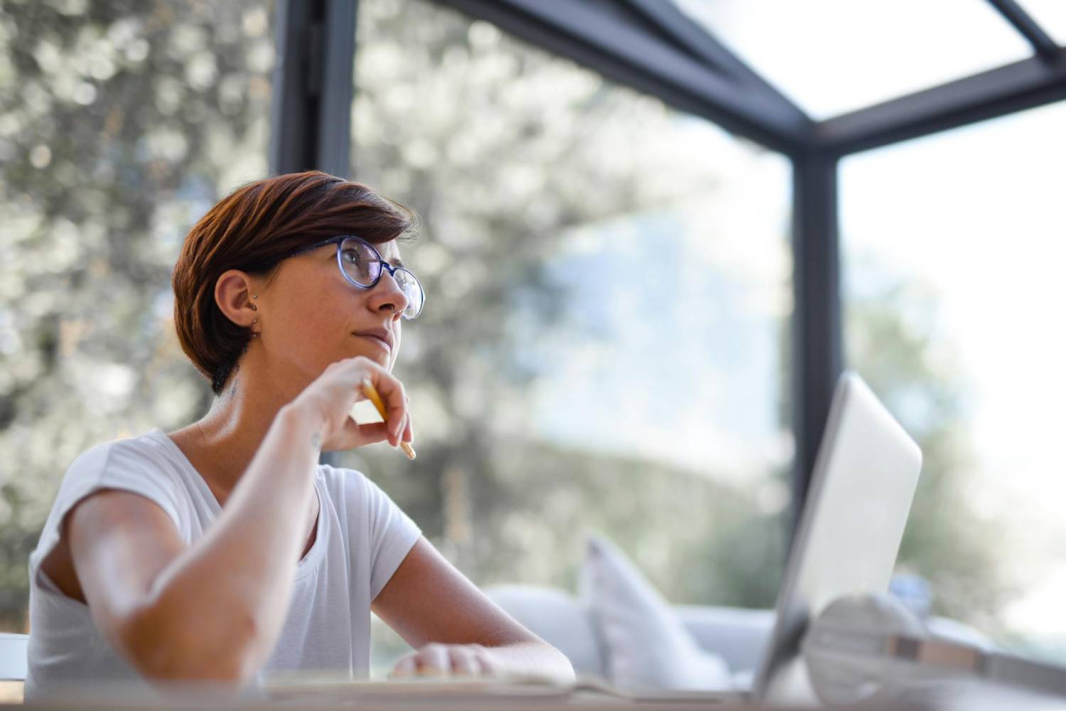 a woman in deep thought